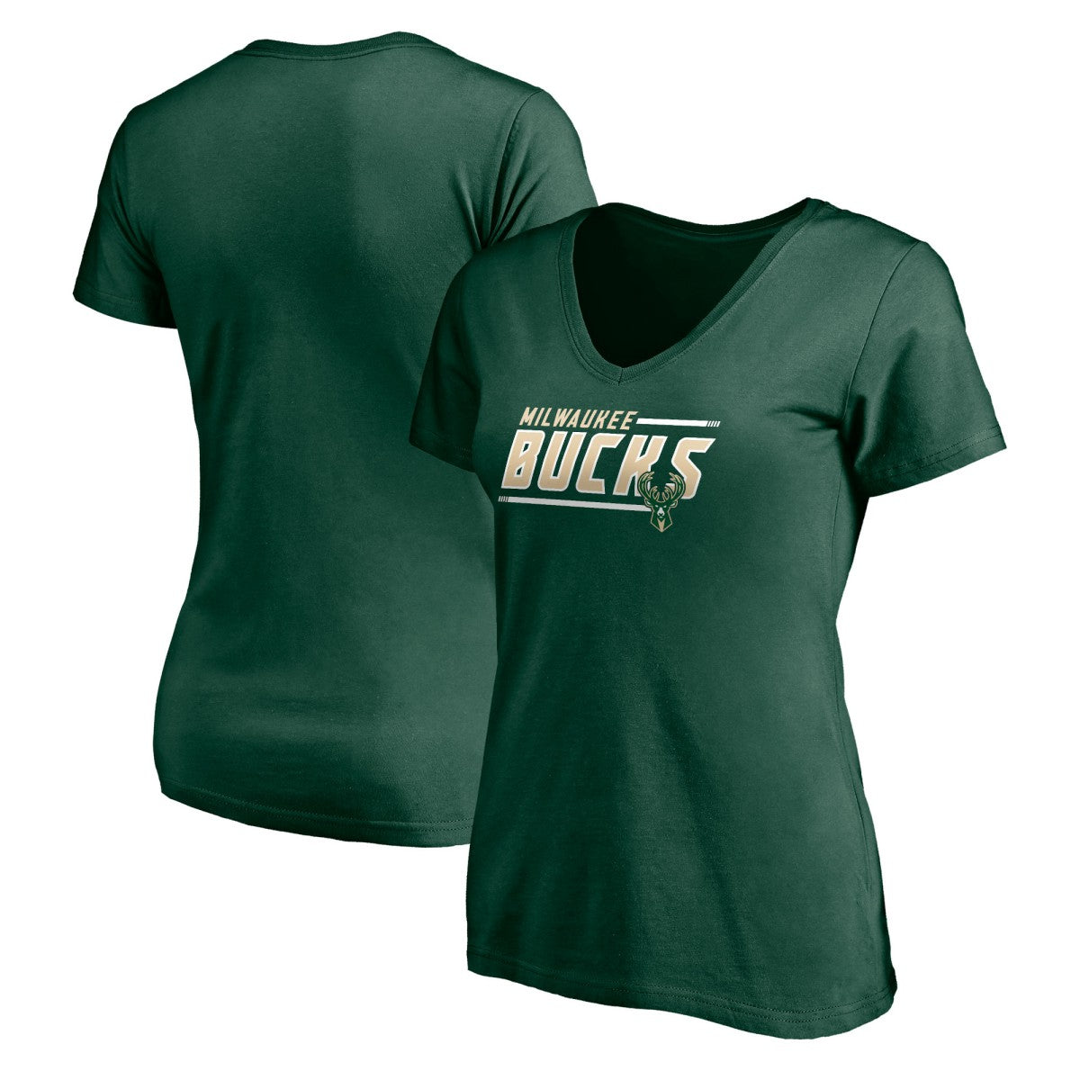 Milwaukee Bucks Women's Mascot In Bounds V-Neck T-Shirt Hunter Green