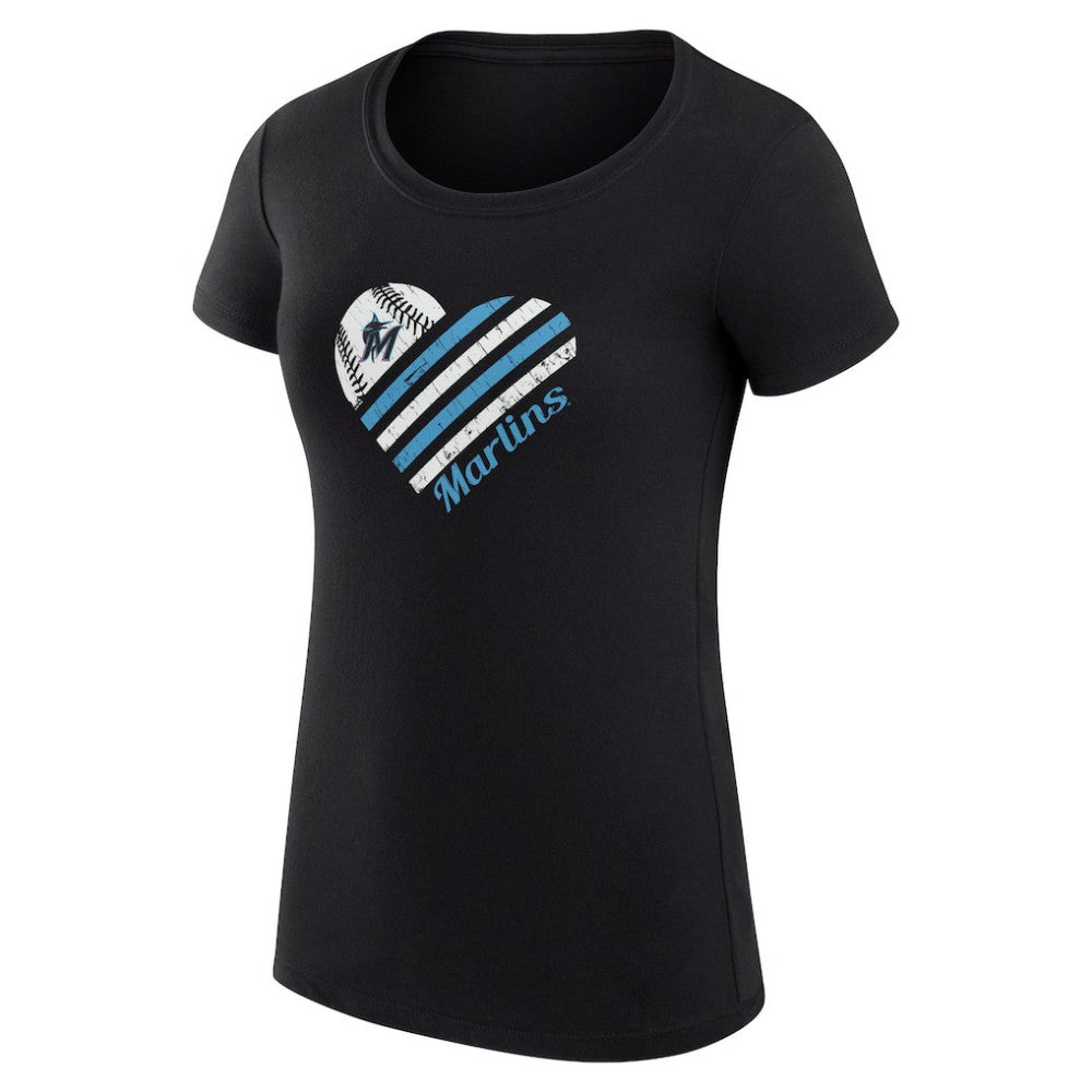 Miami Marlins G-III 4Her by Carl Banks Women's Super-Slim Fit Lightweight Heart Graphic T-Shirt Sale