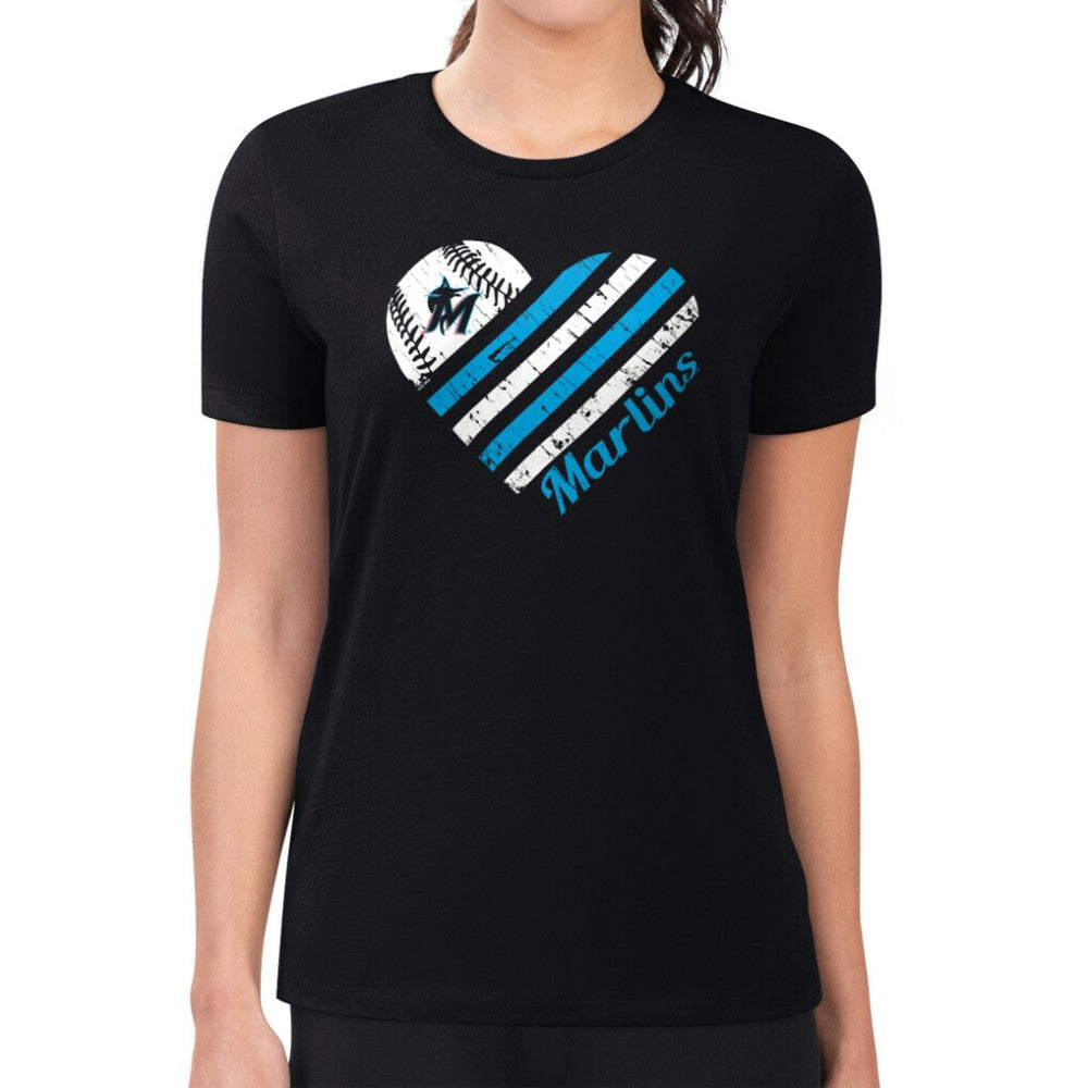 Miami Marlins G-III 4Her by Carl Banks Women's Super-Slim Fit Lightweight Heart Graphic T-Shirt Sale