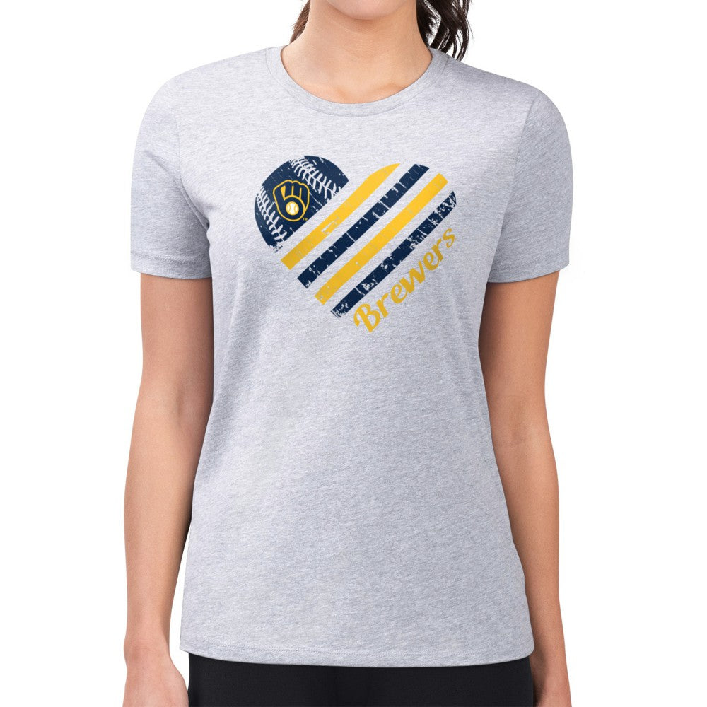 Milwaukee Brewers G-III 4Her by Carl Banks Women's Super-Slim Fit Lightweight Heart Graphic T-Shirt Discount