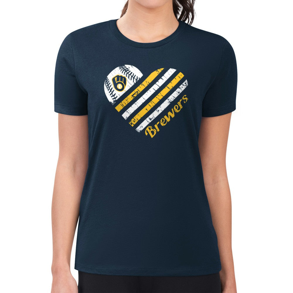 Milwaukee Brewers G-III 4Her by Carl Banks Women's Super-Slim Fit Lightweight Heart Graphic T-Shirt Discount