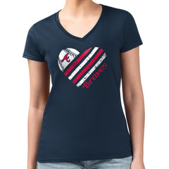 Atlanta Braves G-III 4Her by Carl Banks Women's Super-Slim Fit Lightweight Heart V-Neck T-Shirt Outlet