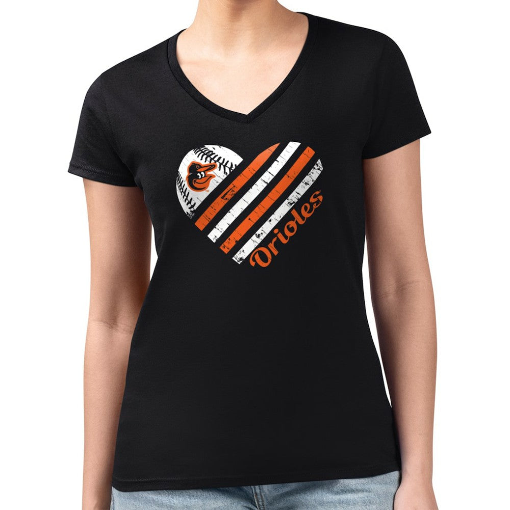 Baltimore Orioles G-III 4Her by Carl Banks Women's Super-Slim Fit Lightweight Heart V-Neck T-Shirt Near Me