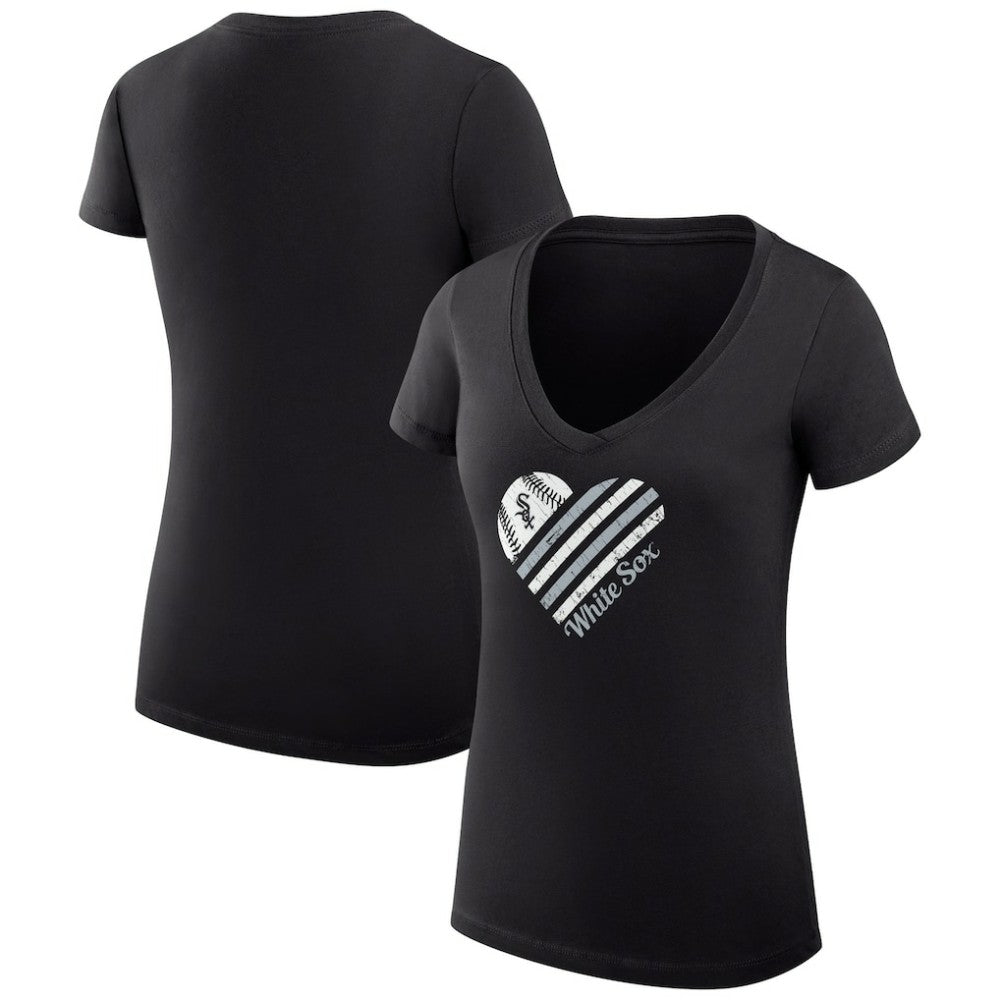 Chicago White Sox G-III 4Her by Carl Banks Women's Super-Slim Fit Lightweight Heart V-Neck T-Shirt Discount