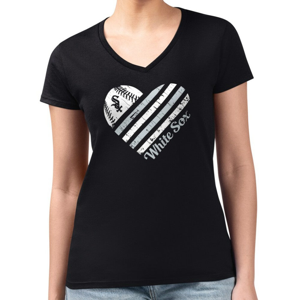 Chicago White Sox G-III 4Her by Carl Banks Women's Super-Slim Fit Lightweight Heart V-Neck T-Shirt Discount