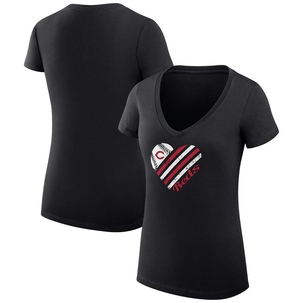 Cincinnati Reds G-III 4Her by Carl Banks Women's Super-Slim Fit Lightweight Heart V-Neck T-Shirt Discount