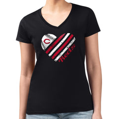 Cincinnati Reds G-III 4Her by Carl Banks Women's Super-Slim Fit Lightweight Heart V-Neck T-Shirt Discount