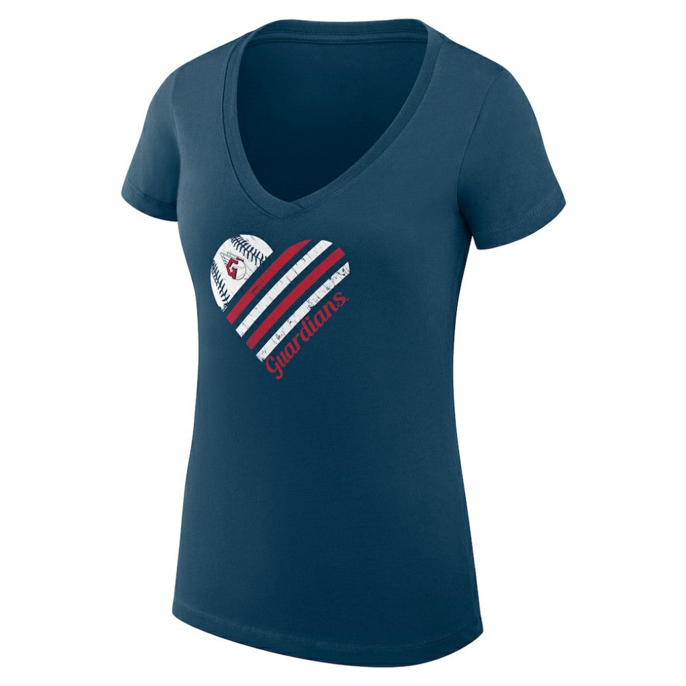 Cleveland Guardians G-III 4Her by Carl Banks Women's Super-Slim Fit Lightweight Heart V-Neck T-Shirt for sale
