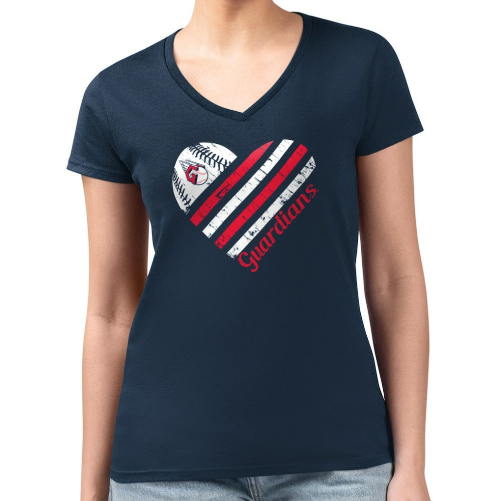 Cleveland Guardians G-III 4Her by Carl Banks Women's Super-Slim Fit Lightweight Heart V-Neck T-Shirt for sale
