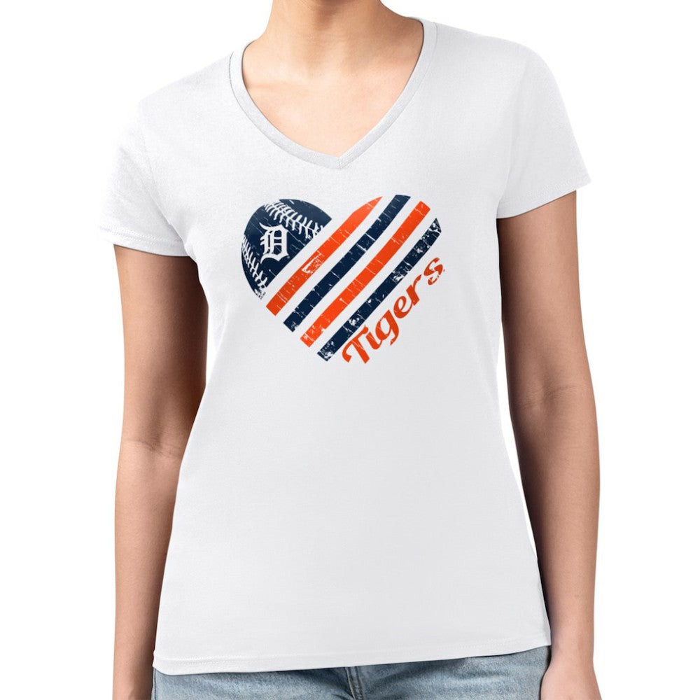Detroit Tigers G-III 4Her by Carl Banks Women's Super-Slim Fit Lightweight Heart V-Neck T-Shirt Online