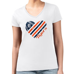 Detroit Tigers G-III 4Her by Carl Banks Women's Super-Slim Fit Lightweight Heart V-Neck T-Shirt Online