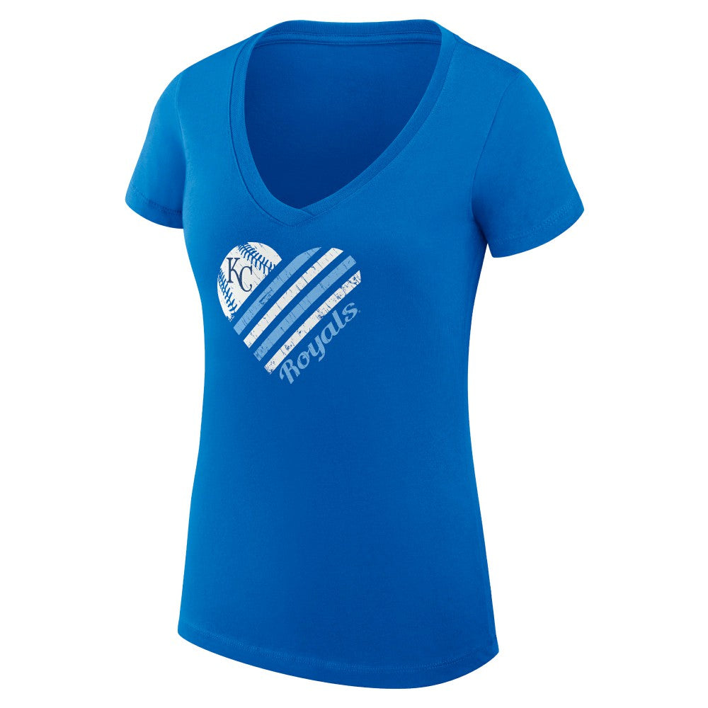 Kansas City Royals G-III 4Her by Carl Banks Women's Super-Slim Fit Lightweight Heart V-Neck T-Shirt for sale