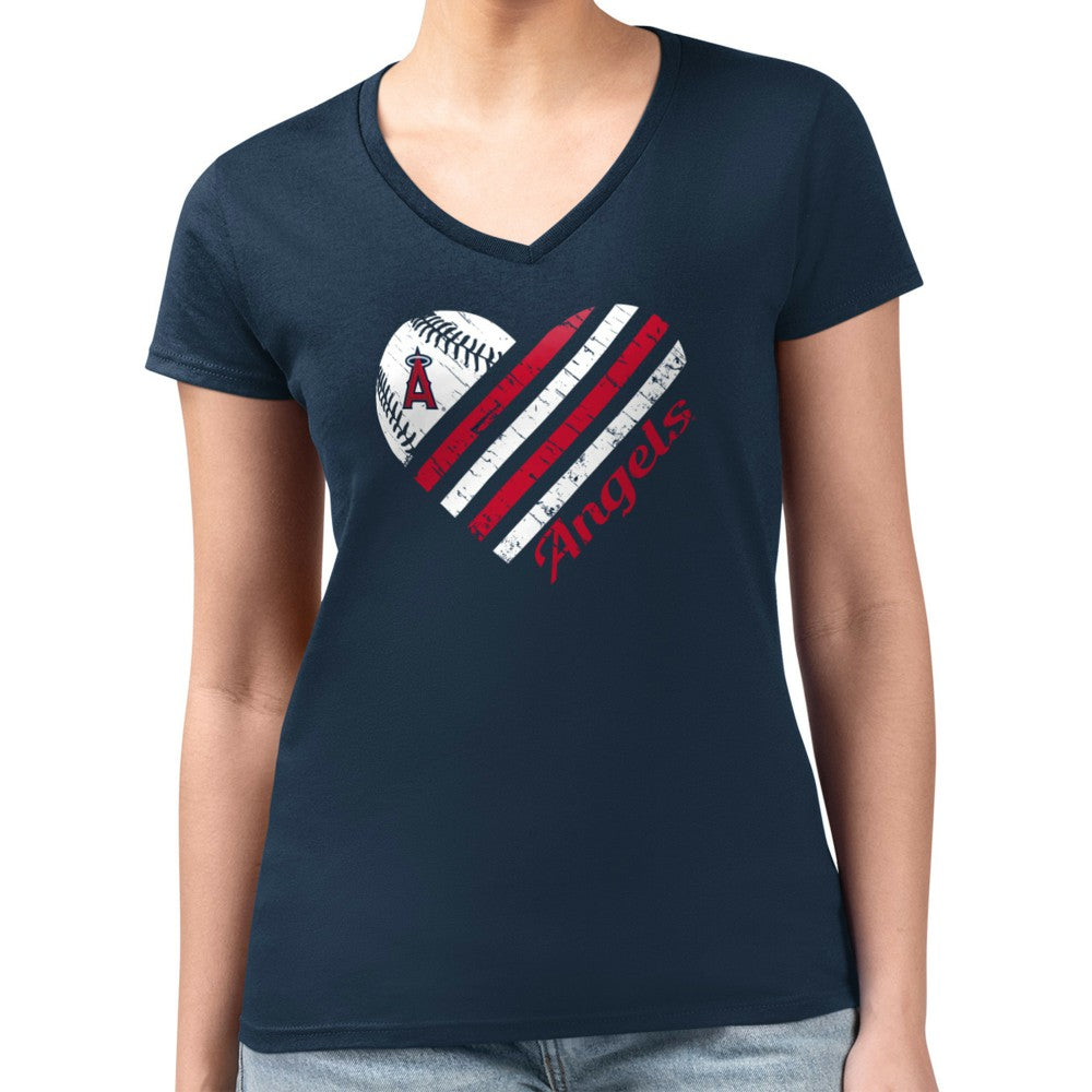 Los Angeles Angels G-III 4Her by Carl Banks Women's Super-Slim Fit Lightweight Heart V-Neck T-Shirt Near Me