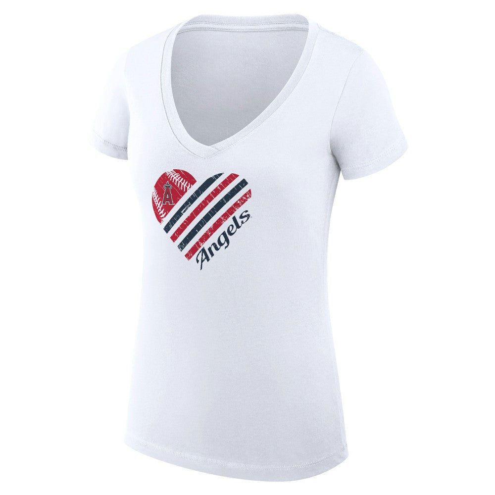 Los Angeles Angels G-III 4Her by Carl Banks Women's Super-Slim Fit Lightweight Heart V-Neck T-Shirt Sale