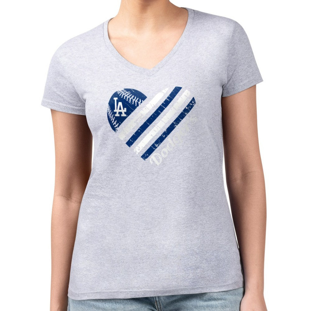 Los Angeles Dodgers G-III 4Her by Carl Banks Women's Super-Slim Fit Lightweight Heart V-Neck T-Shirt Near Me