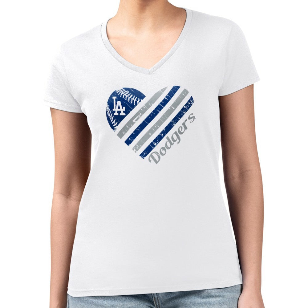 Los Angeles Dodgers G-III 4Her by Carl Banks Women's Super-Slim Fit Lightweight Heart V-Neck T-Shirt Outlet