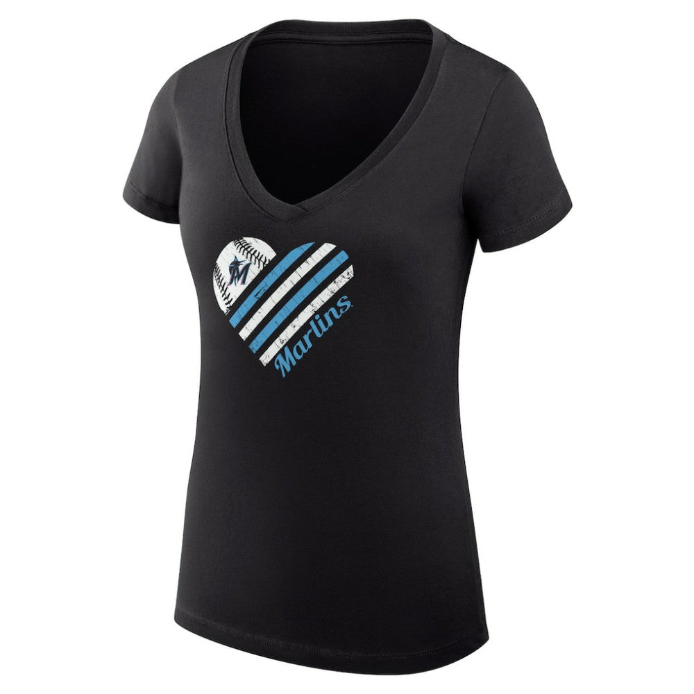 Miami Marlins G-III 4Her by Carl Banks Women's Super-Slim Fit Lightweight Heart V-Neck T-Shirt Discount
