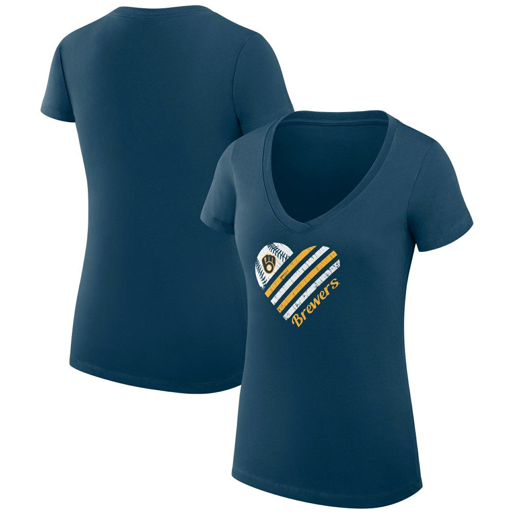 Milwaukee Brewers G-III 4Her by Carl Banks Women's Super-Slim Fit Lightweight Heart V-Neck T-Shirt Sale