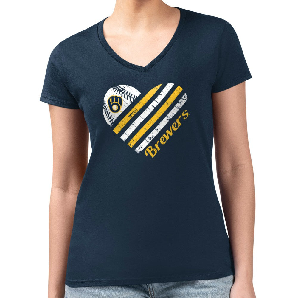 Milwaukee Brewers G-III 4Her by Carl Banks Women's Super-Slim Fit Lightweight Heart V-Neck T-Shirt Sale