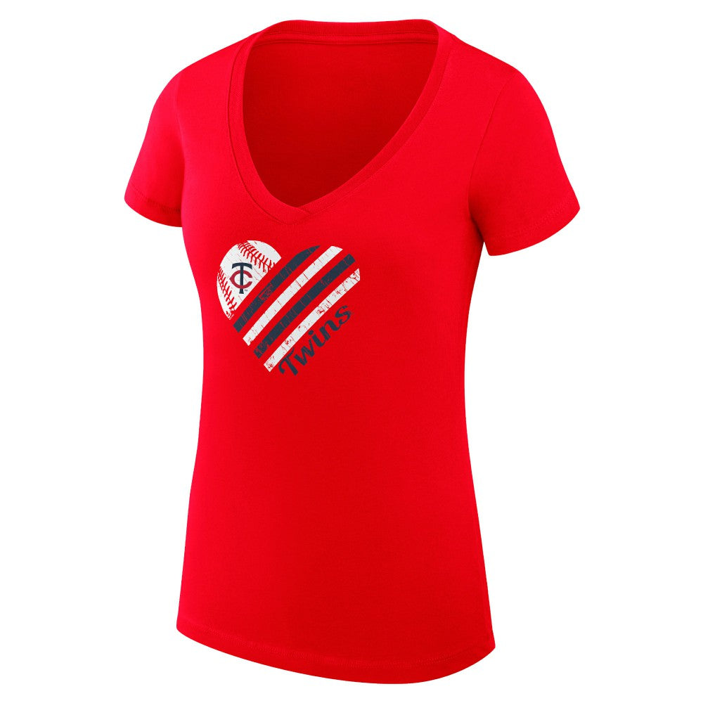 Minnesota Twins G-III 4Her by Carl Banks Women's Super-Slim Fit Lightweight Heart V-Neck T-Shirt Discount
