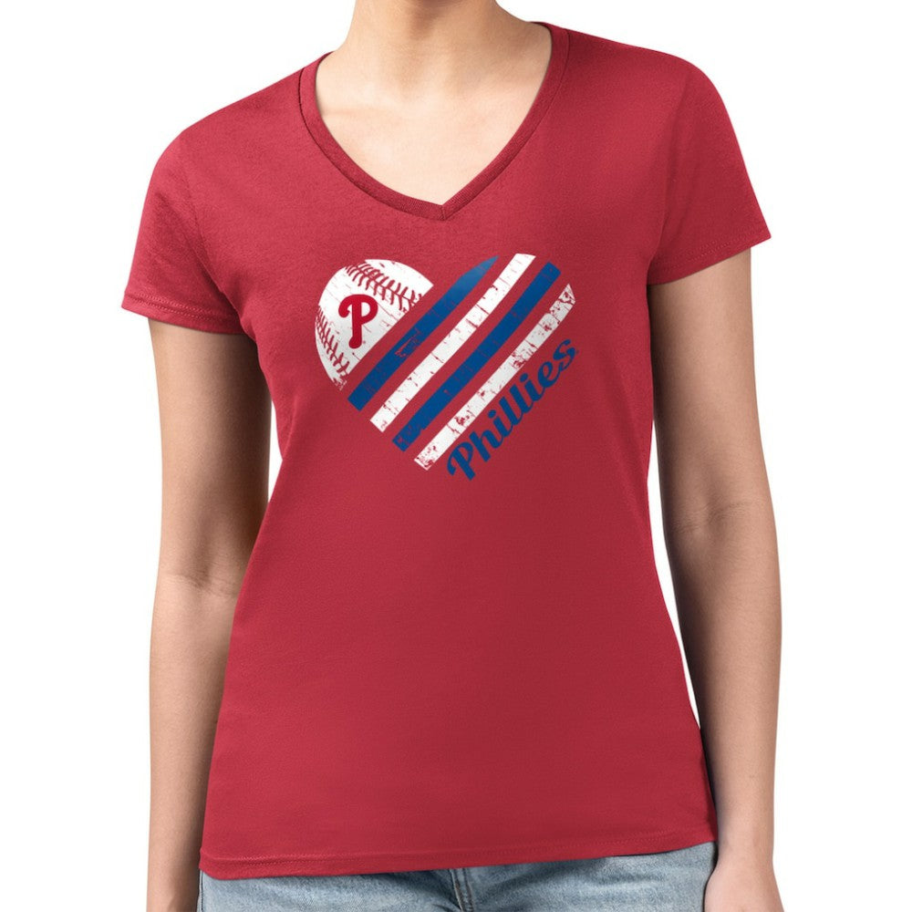 Philadelphia Phillies G-III 4Her by Carl Banks Women's Super-Slim Fit Lightweight Heart V-Neck T-Shirt Near Me