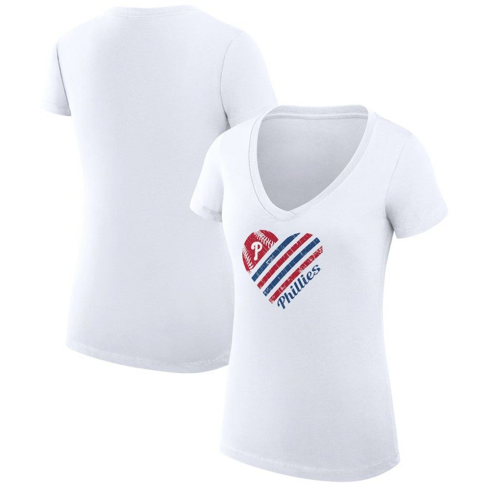 Philadelphia Phillies G-III 4Her by Carl Banks Women's Super-Slim Fit Lightweight Heart V-Neck T-Shirt for sale