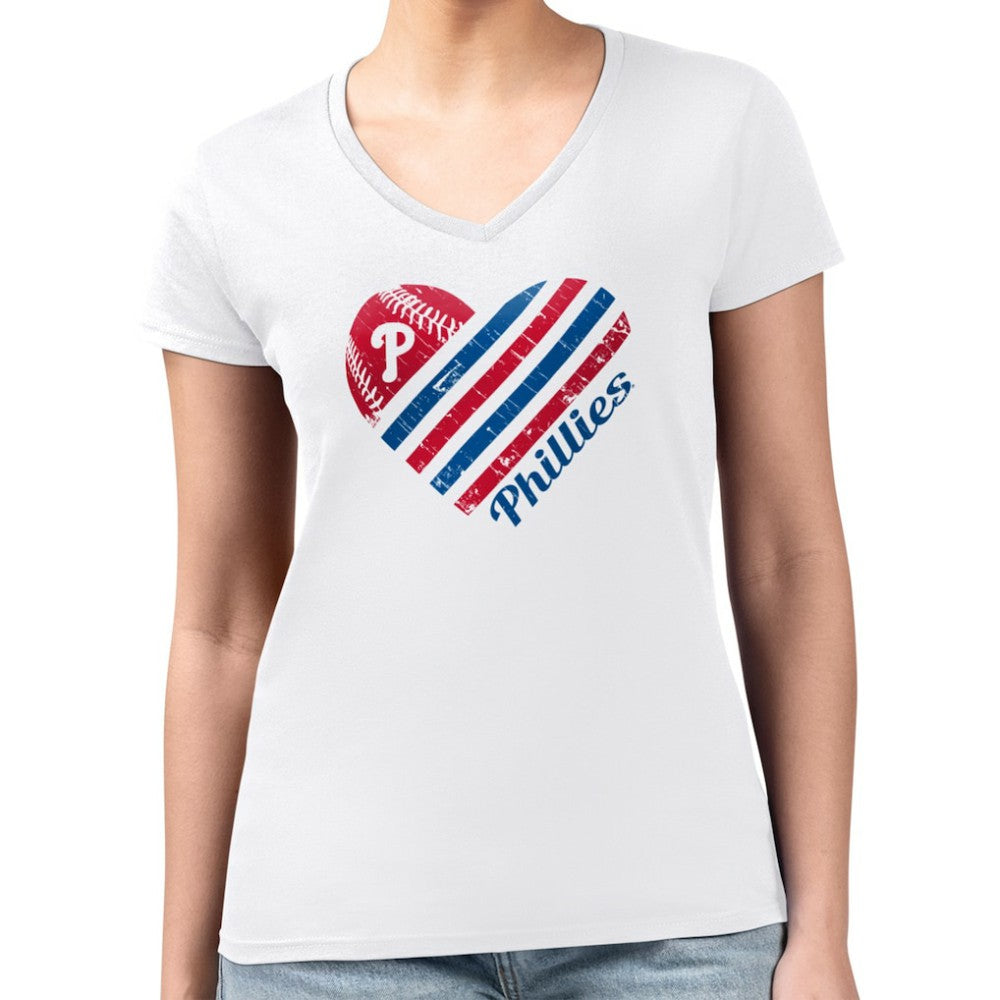 Philadelphia Phillies G-III 4Her by Carl Banks Women's Super-Slim Fit Lightweight Heart V-Neck T-Shirt for sale