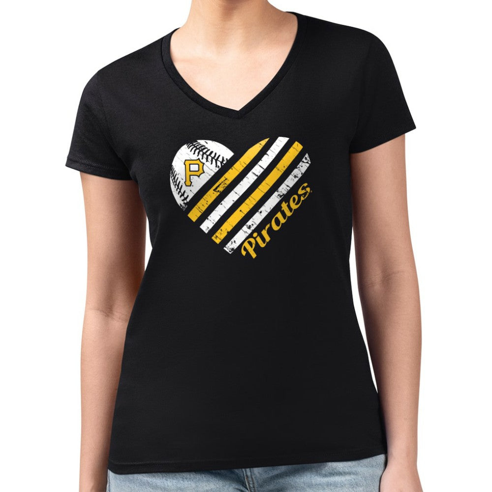 Pittsburgh Pirates G-III 4Her by Carl Banks Women's Super-Slim Fit Lightweight Heart V-Neck T-Shirt for sale