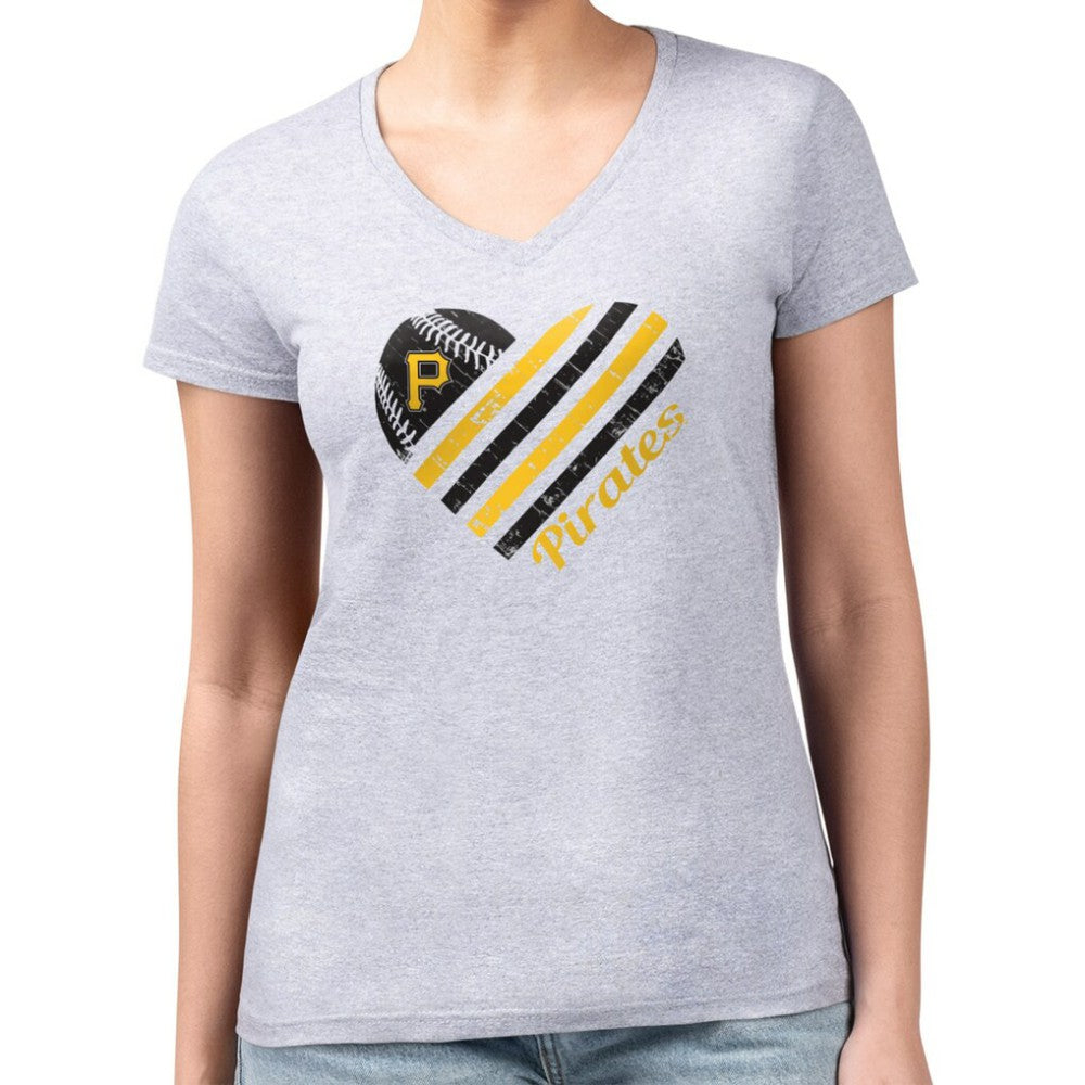 Pittsburgh Pirates G-III 4Her by Carl Banks Women's Super-Slim Fit Lightweight Heart V-Neck T-Shirt Discount