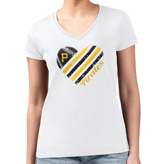 Pittsburgh Pirates G-III 4Her by Carl Banks Women's Super-Slim Fit Lightweight Heart V-Neck T-Shirt Sale