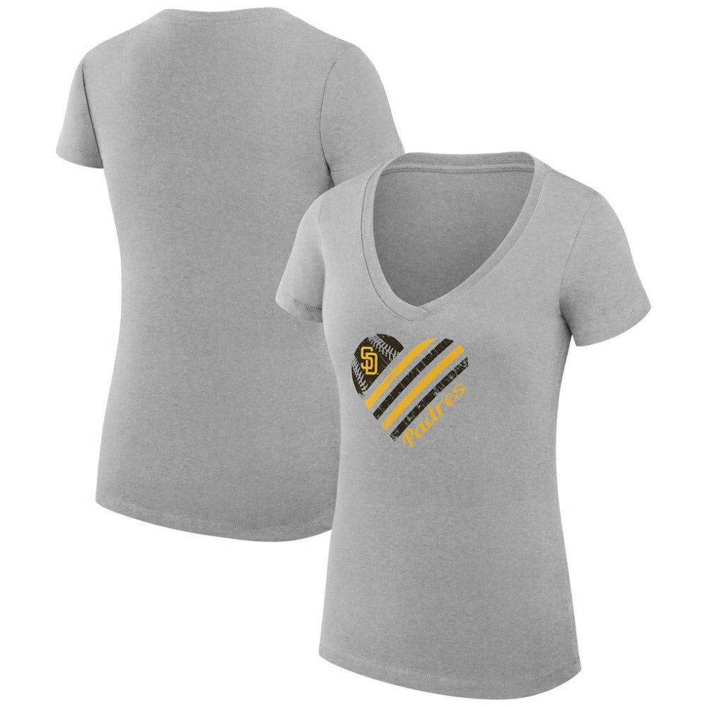 San Diego Padres G-III 4Her by Carl Banks Women's Super-Slim Fit Lightweight Heart V-Neck T-Shirt Discount