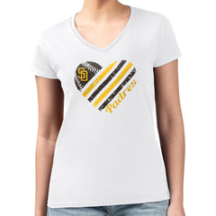 San Diego Padres G-III 4Her by Carl Banks Women's Super-Slim Fit Lightweight Heart V-Neck T-Shirt Outlet