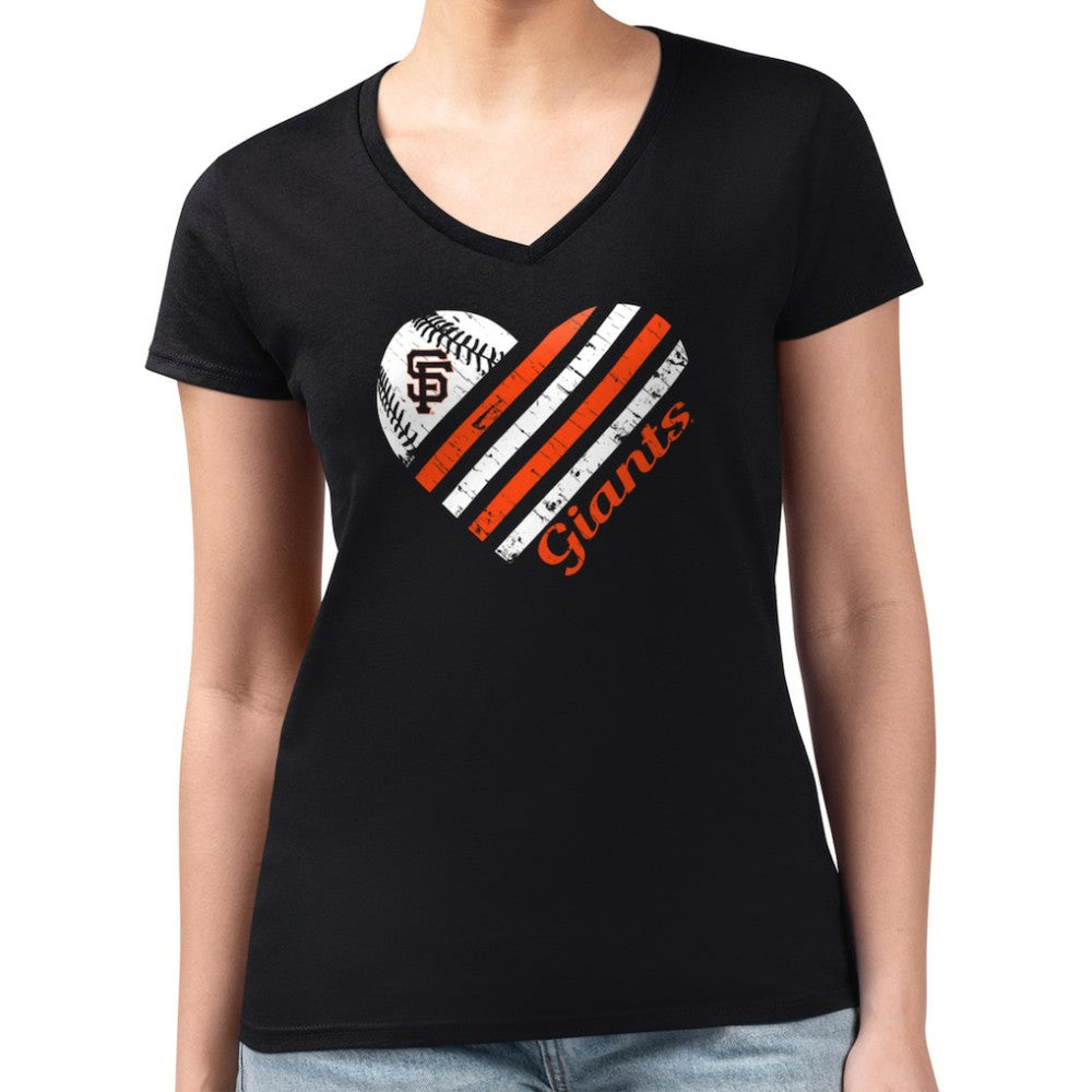 San Francisco Giants G-III 4Her by Carl Banks Women's Super-Slim Fit Lightweight Heart V-Neck T-Shirt Sale