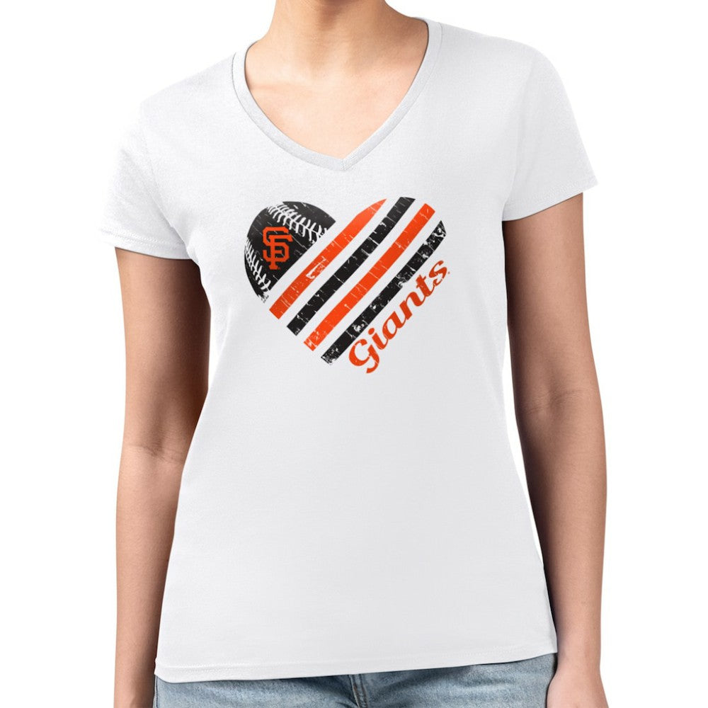 San Francisco Giants G-III 4Her by Carl Banks Women's Super-Slim Fit Lightweight Heart V-Neck T-Shirt Outlet