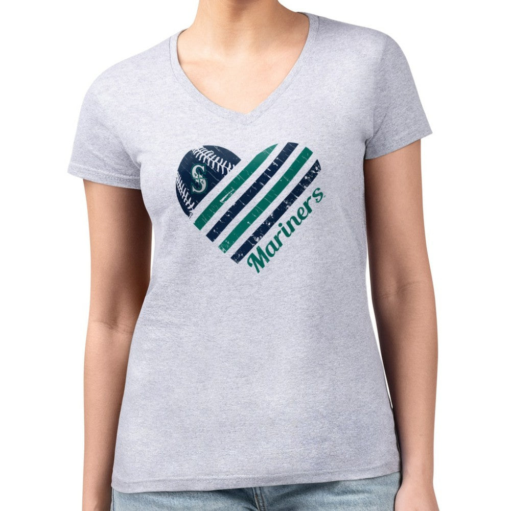 Seattle Mariners G-III 4Her by Carl Banks Women's Super-Slim Fit Lightweight Heart V-Neck T-Shirt Near Me