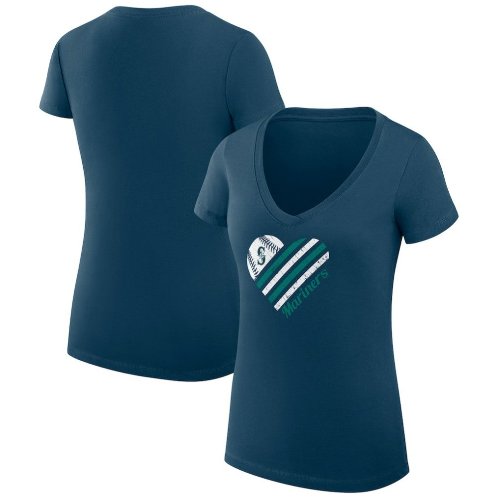 Seattle Mariners G-III 4Her by Carl Banks Women's Super-Slim Fit Lightweight Heart V-Neck T-Shirt Sale