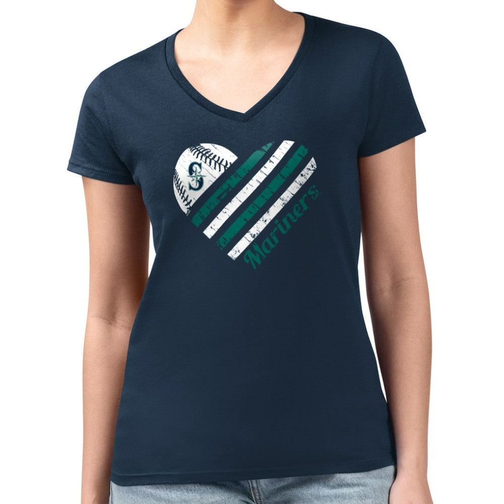 Seattle Mariners G-III 4Her by Carl Banks Women's Super-Slim Fit Lightweight Heart V-Neck T-Shirt Sale