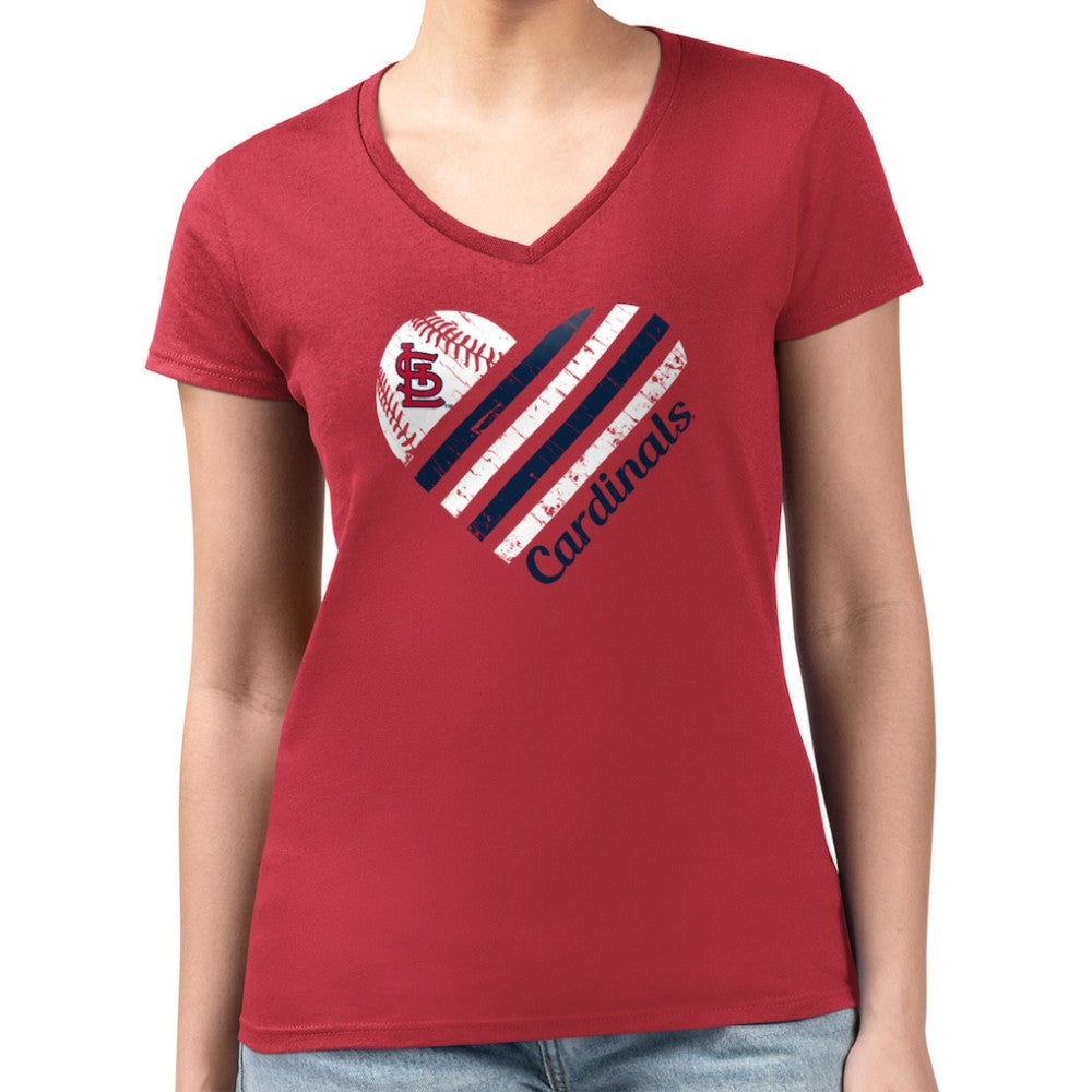 St. Louis Cardinals G-III 4Her by Carl Banks Women's Super-Slim Fit Lightweight Heart V-Neck T-Shirt Sale