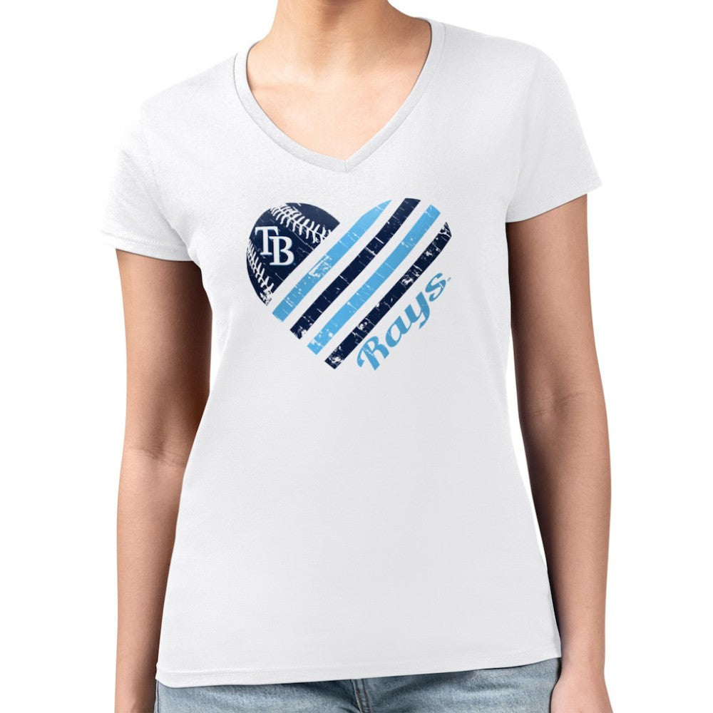 Tampa Bay Rays G-III 4Her by Carl Banks Women's Super-Slim Fit Lightweight Heart V-Neck T-Shirt Discount