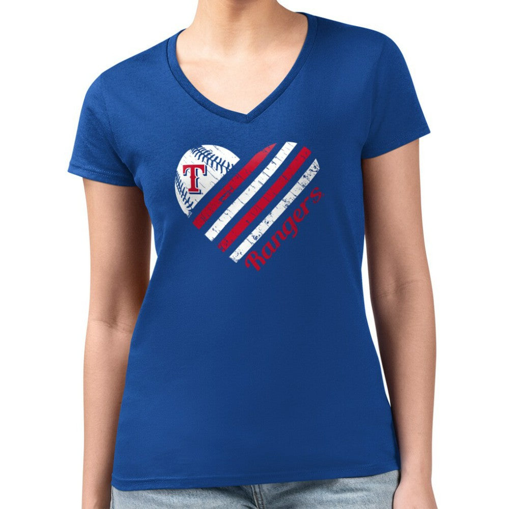 Texas Rangers G-III 4Her by Carl Banks Women's Super-Slim Fit Lightweight Heart V-Neck T-Shirt Sale