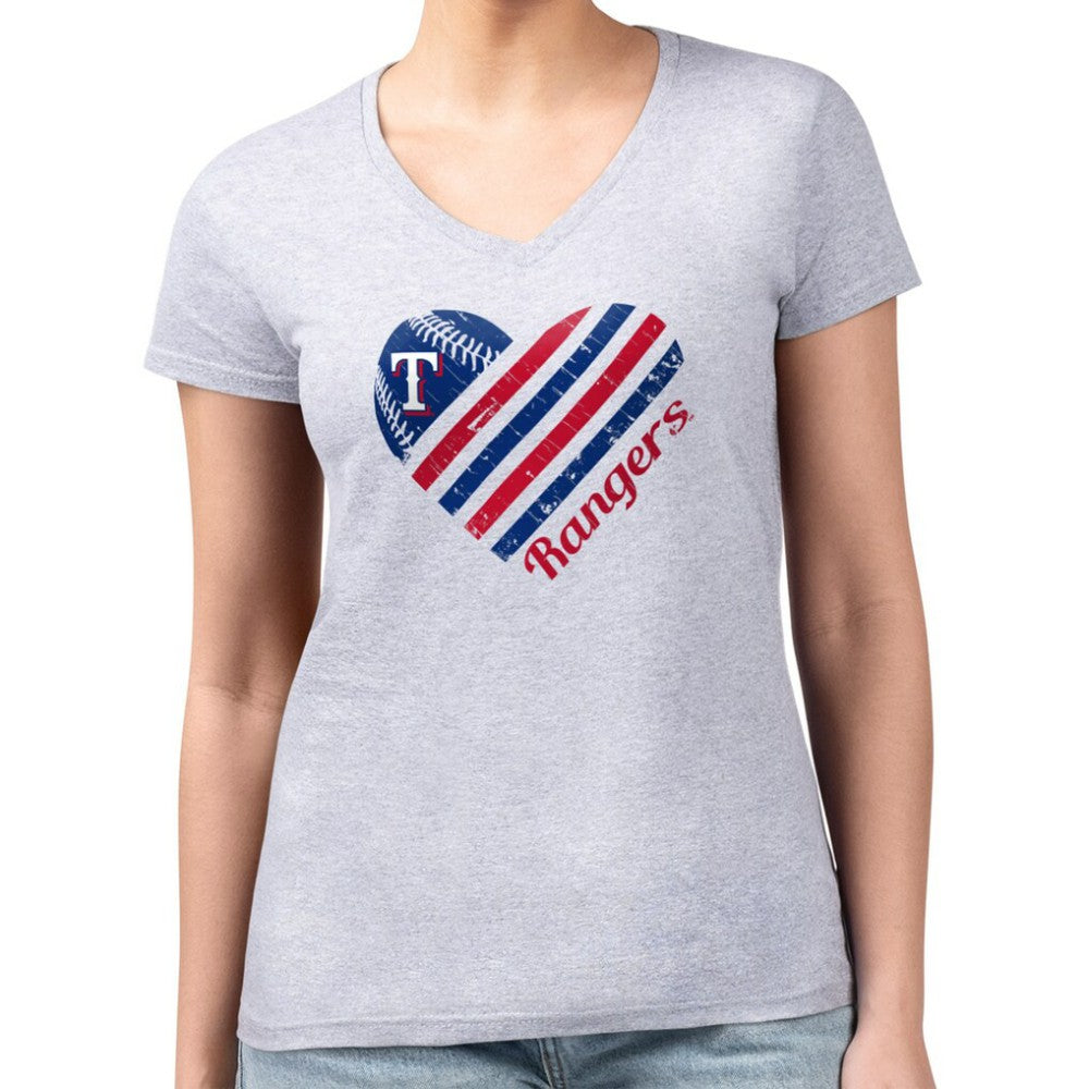 Texas Rangers G-III 4Her by Carl Banks Women's Super-Slim Fit Lightweight Heart V-Neck T-Shirt for sale