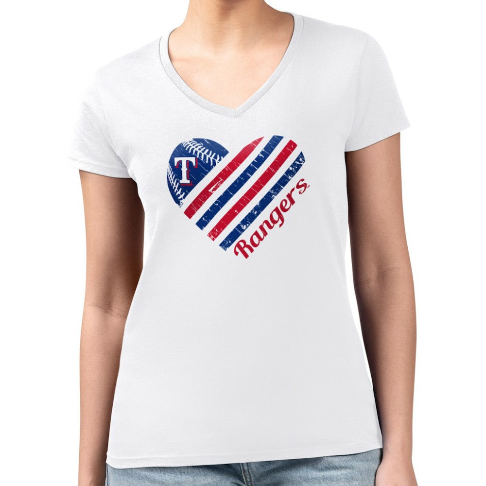 Texas Rangers G-III 4Her by Carl Banks Women's Super-Slim Fit Lightweight Heart V-Neck T-Shirt Outlet