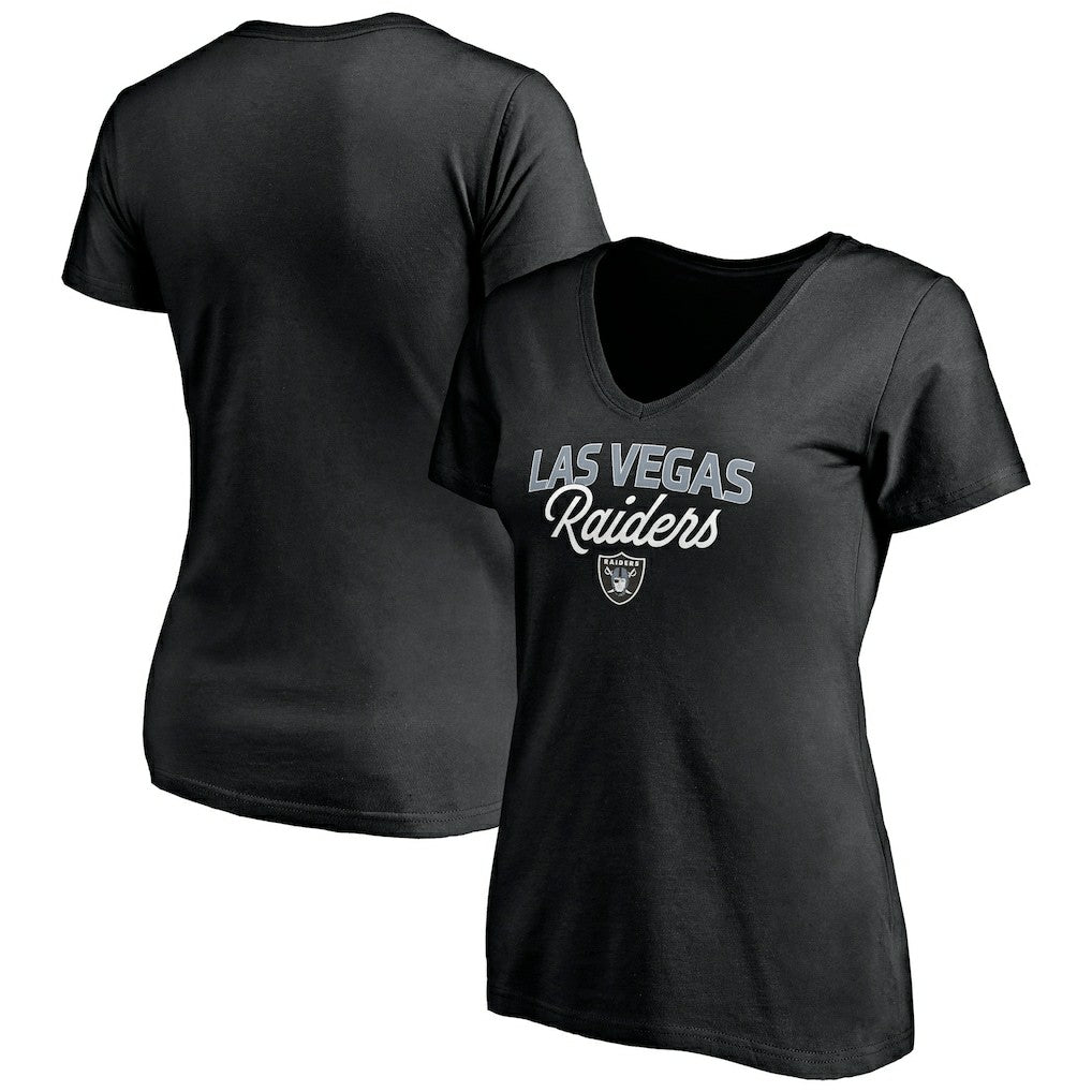 Las Vegas Raiders Women's Depth Chart V-Neck T-Shirt - Black - NFL