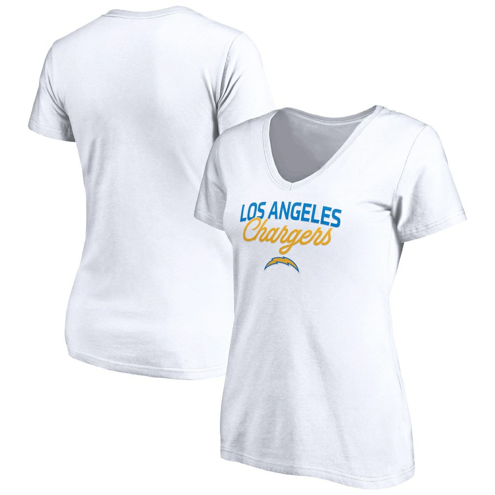 Los Angeles Chargers Women's Depth Chart V-Neck T-Shirt - White - NFL