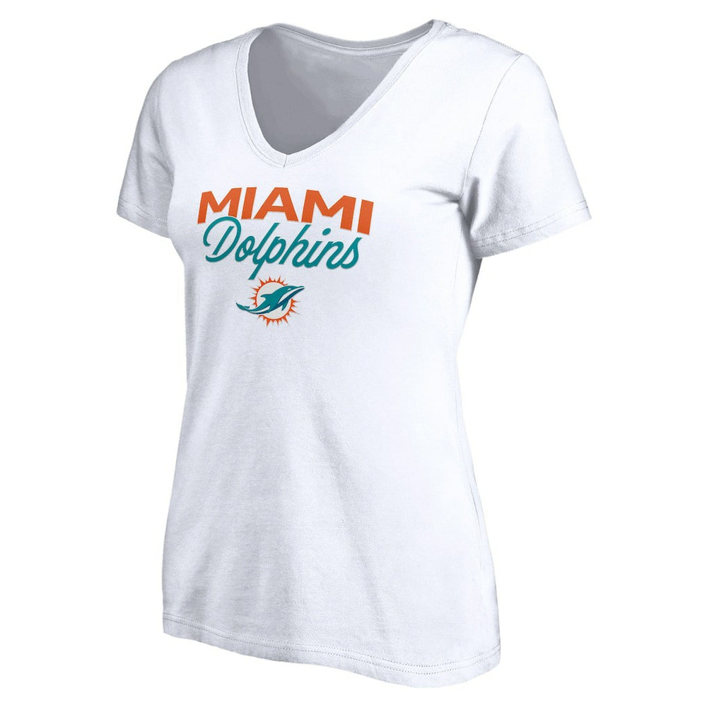Miami Dolphins Women's Depth Chart V-Neck T-Shirt - White - NFL