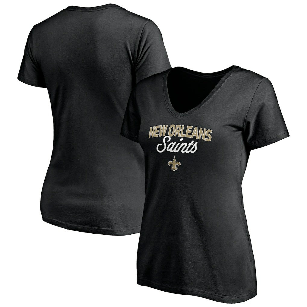 New Orleans Saints Women's Depth Chart V-Neck T-Shirt - Black - NFL
