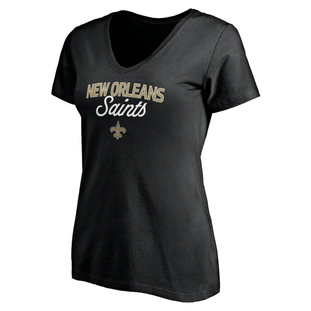 New Orleans Saints Women's Depth Chart V-Neck T-Shirt - Black - NFL