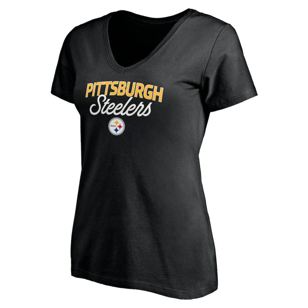 Pittsburgh Steelers Women's Depth Chart V-Neck T-Shirt - Black - NFL