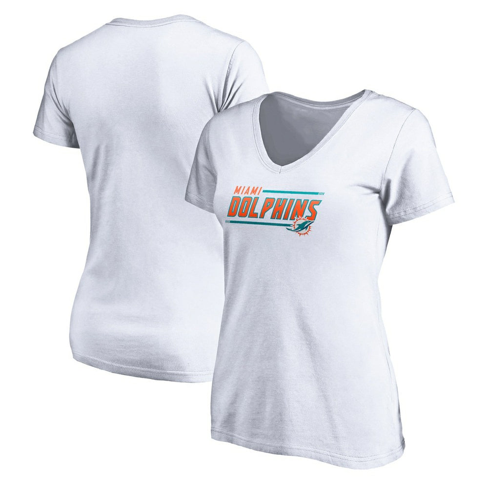 Miami Dolphins Women's Mascot In Bounds V-Neck T-Shirt - White - NFL