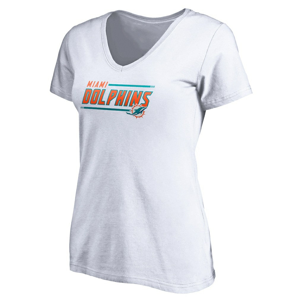 Miami Dolphins Women's Mascot In Bounds V-Neck T-Shirt - White - NFL